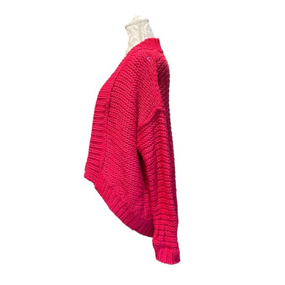 Moth Anthropologie Pink Cardigan Womens Sz XS Open Front High Low Chunky Knit - Picture 7 of 15